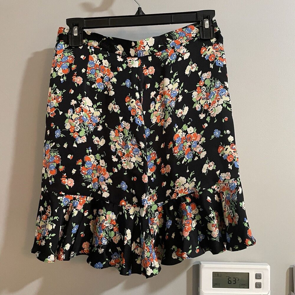 Boden Skirt Satin Ruffle Mini Black Floral Sz 2 Whimsigoth Fairycore Preppy‎ NEW